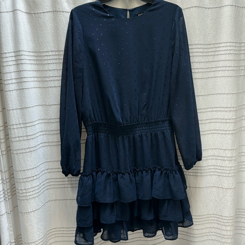 Navy blue long sleeve ruffle dress